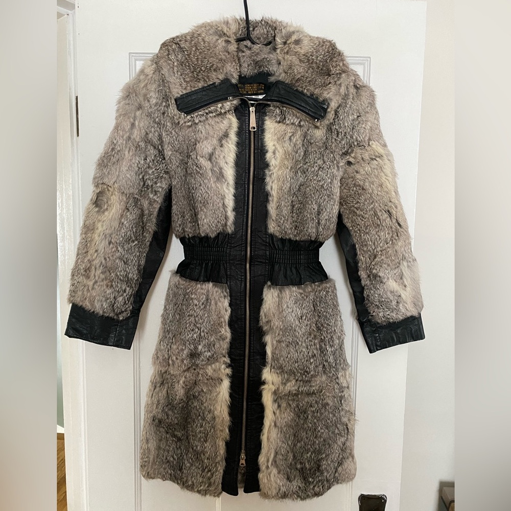 Vintage Rabbit Fur and Leather Coat